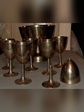 Punch Bowl & Goblets Brass Vintage
